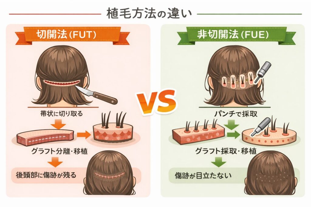 ヘアライン植毛・切開と非切開の違い