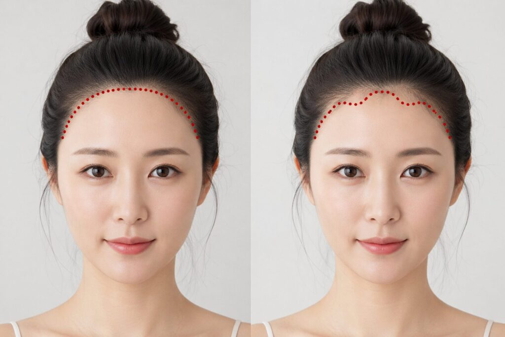 女性　ヘアライン　デザイン　さざ波